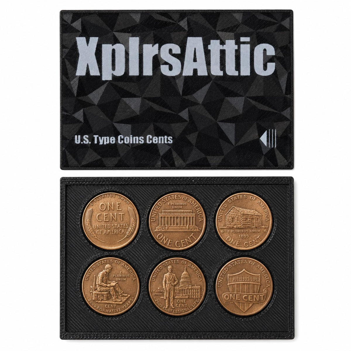 XplrsAttic U.S. Coin Type Set Display Case - Collector Holder for Lincoln Cent, Jefferson Nickel, Roosevelt Dime, Washington Quarter, Kennedy Half, Morgan Dollar