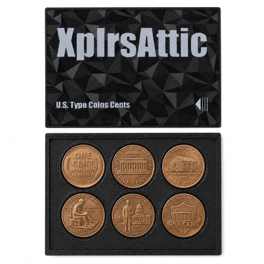XplrsAttic U.S. Coin Type Set Display Case - Collector Holder for Lincoln Cent, Jefferson Nickel, Roosevelt Dime, Washington Quarter, Kennedy Half, Morgan Dollar
