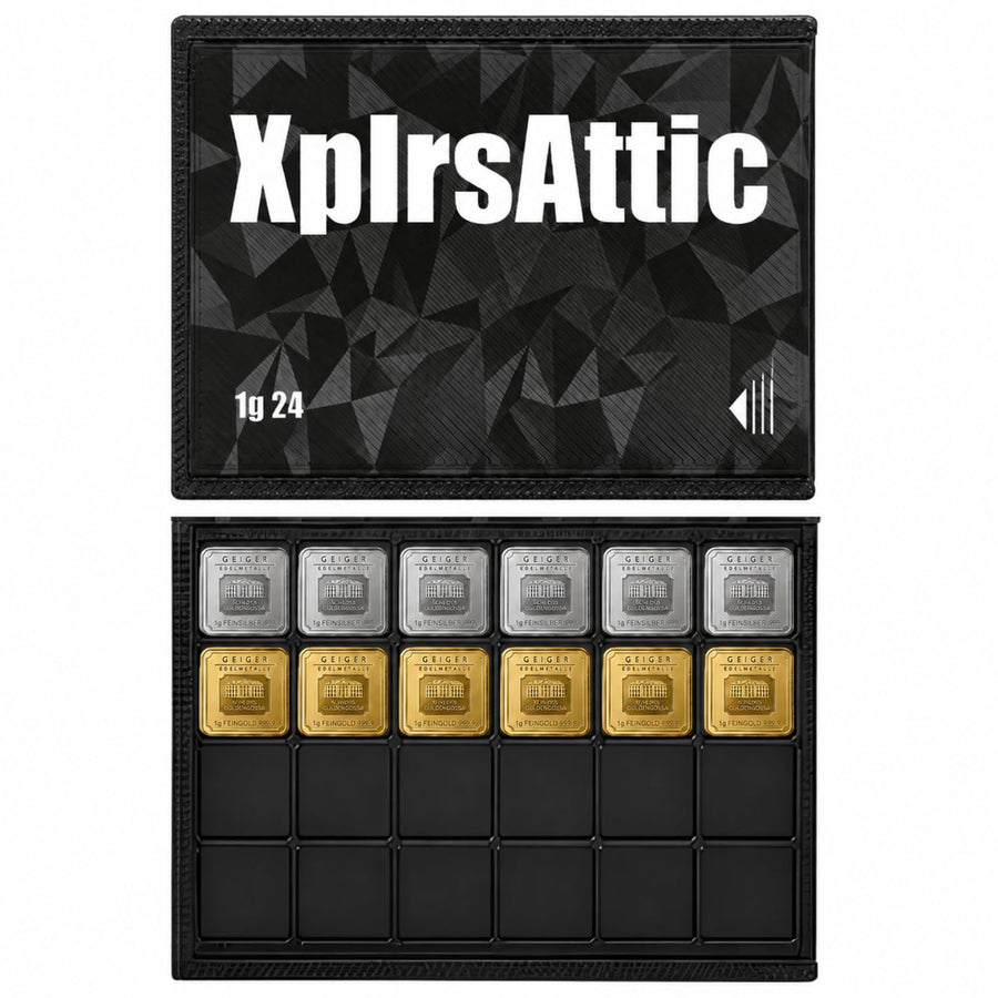 XplrsAttic 1 Gram Bullion Bar Storage Case - 24-Slots Wallet for Geiger-Style Fractional Gold & Silver Bars, Compact Stacker Organizer, Case Only