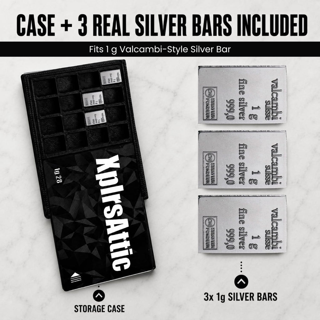 XplrsAttic 1 Gram Bullion Bar Holder Case - 28-Slot Valcambi-Style CombiBar Storage Wallet for Gold Silver Platinum Bars, Stacker Organizer