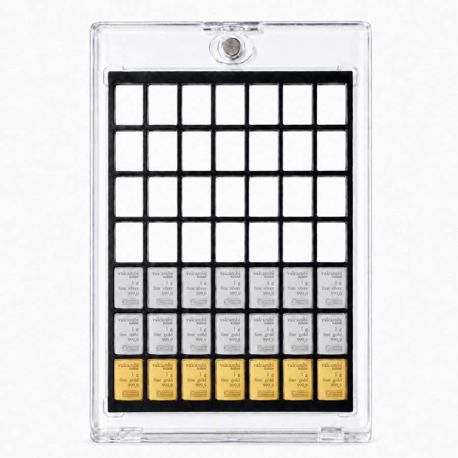 XplrsAttic 1 Gram Silver Bar Display Case, 49 Slot Bullion Holder for Valcambi Style CombiBars, Fractional Gold Silver Platinum Stacker Organizer for Desk, Safe & Collector Storage, Case Only