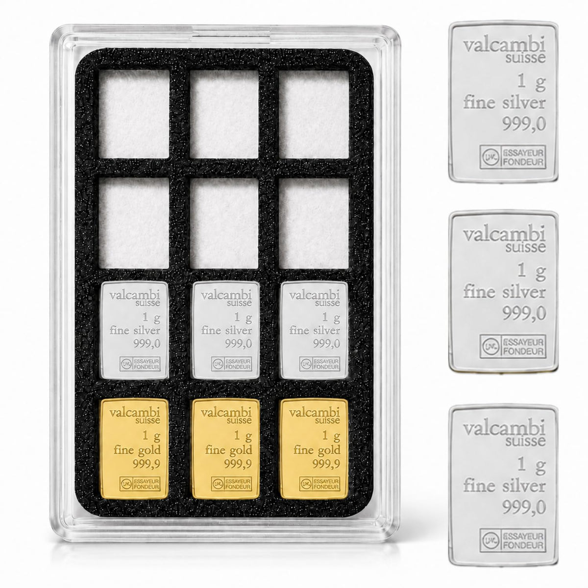 XplrsAttic 1 Gram Silver Bar Display Case - 12-Slot Bullion Holder for Valcambi-Style CombiBars, Fractional Gold Silver Platinum Stacker Organizer for Desk, Safe & Collector Storage