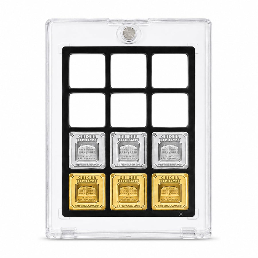XplrsAttic Geiger Style Square Bar Display Case, Magnetic One Touch Bullion Holder for Gold & Silver Bars, Coin Showcase