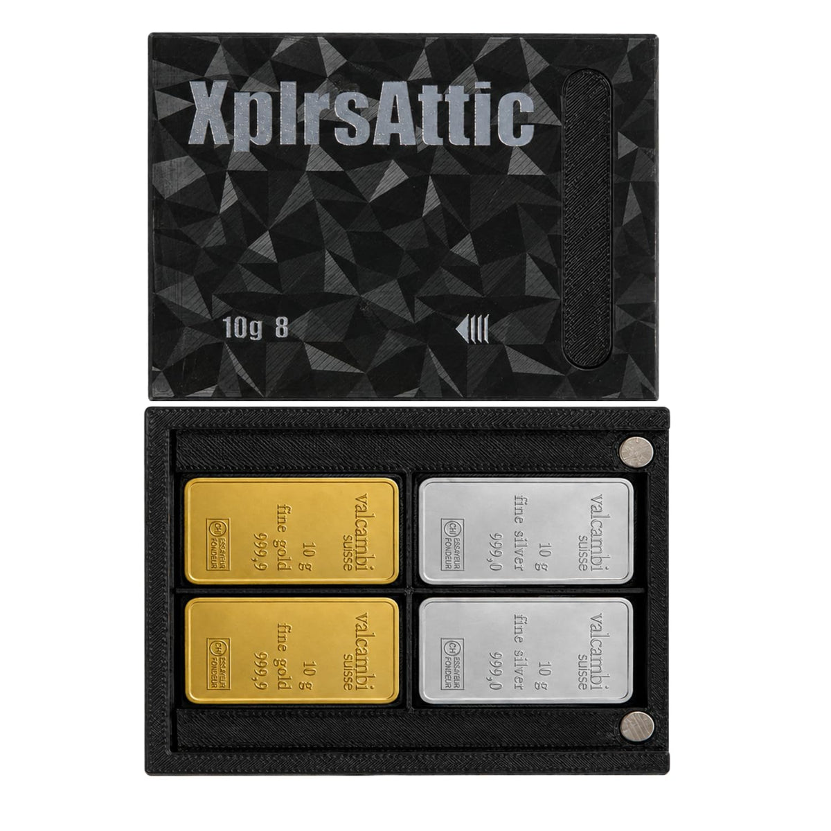 XplrsAttic 10 Gram Bullion Bar Storage Case, Holds 8 Gold Silver Valcambi Bars, 4 Deep Slots Stack 2 Per Slot, Slim Magnetic Sliding Wallet, Coin Case, Bars Not Included