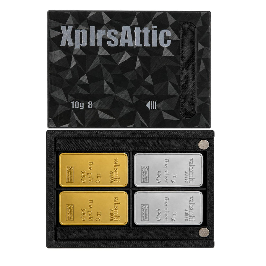 XplrsAttic 10 Gram Bullion Bar Storage Case, Holds 8 Gold Silver Valcambi Bars, 4 Deep Slots Stack 2 Per Slot, Slim Magnetic Sliding Wallet, Coin Case, Bars Not Included