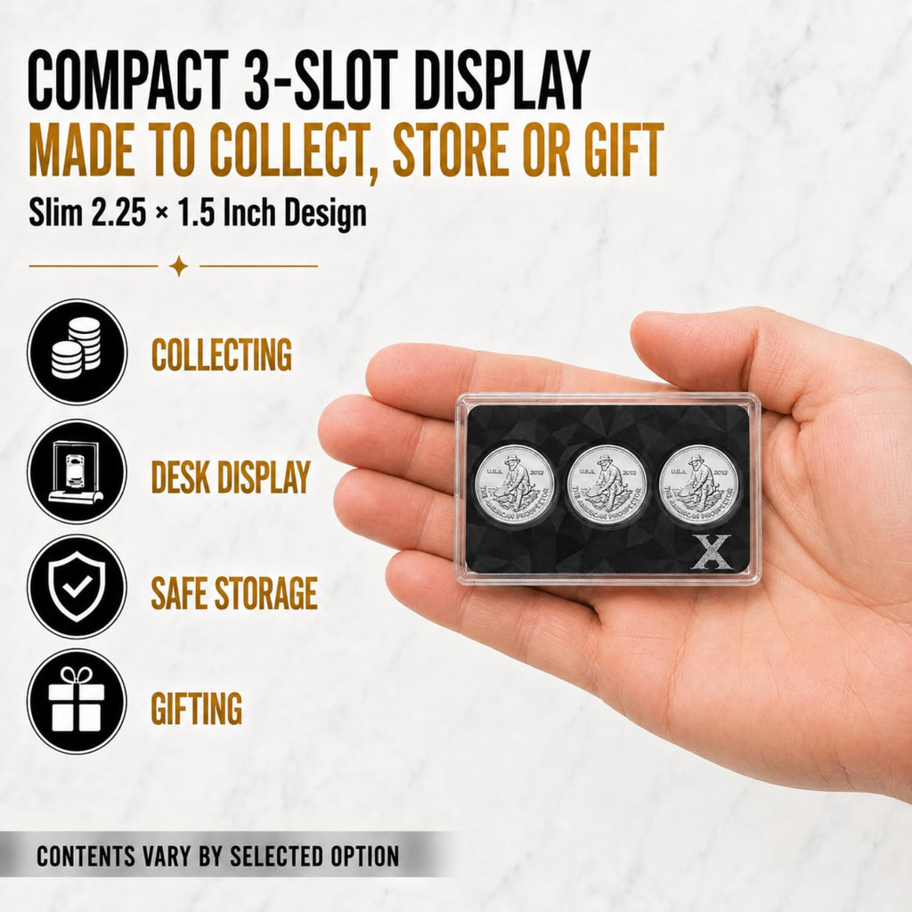 XplrsAttic 3 Slot Round Display Case, Fits 15mm 1 Gram Gold & Silver Rounds, Holds Up to 12 Stacked (4 Per Slot), Slim Stackable Coin Display Case