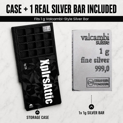 XplrsAttic 1 Gram Bullion Bar Holder Case - 28-Slot Valcambi-Style CombiBar Storage Wallet for Gold Silver Platinum Bars, Stacker Organizer