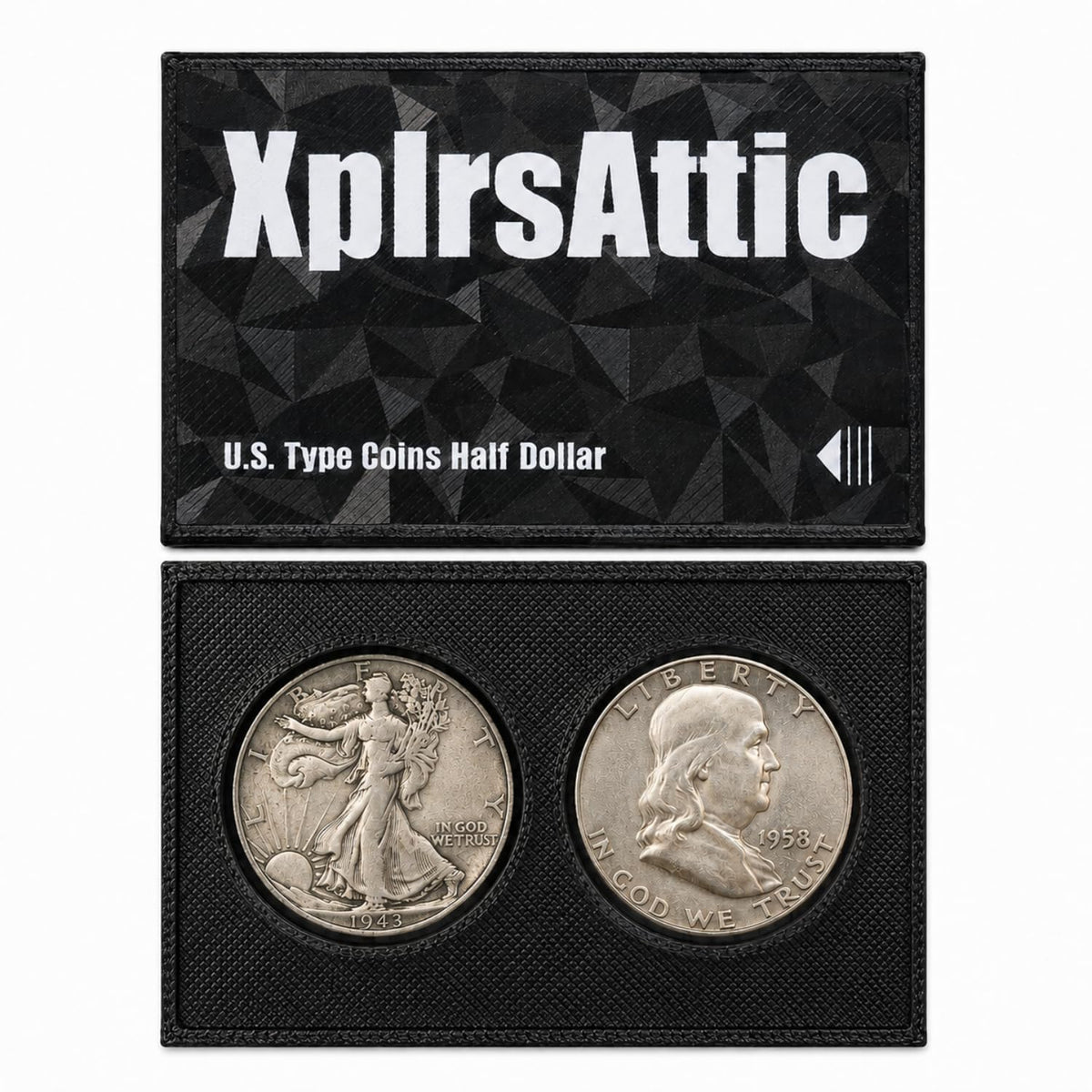 XplrsAttic U.S. Coin Type Set Display Case - Collector Holder for Lincoln Cent, Jefferson Nickel, Roosevelt Dime, Washington Quarter, Kennedy Half, Morgan Dollar