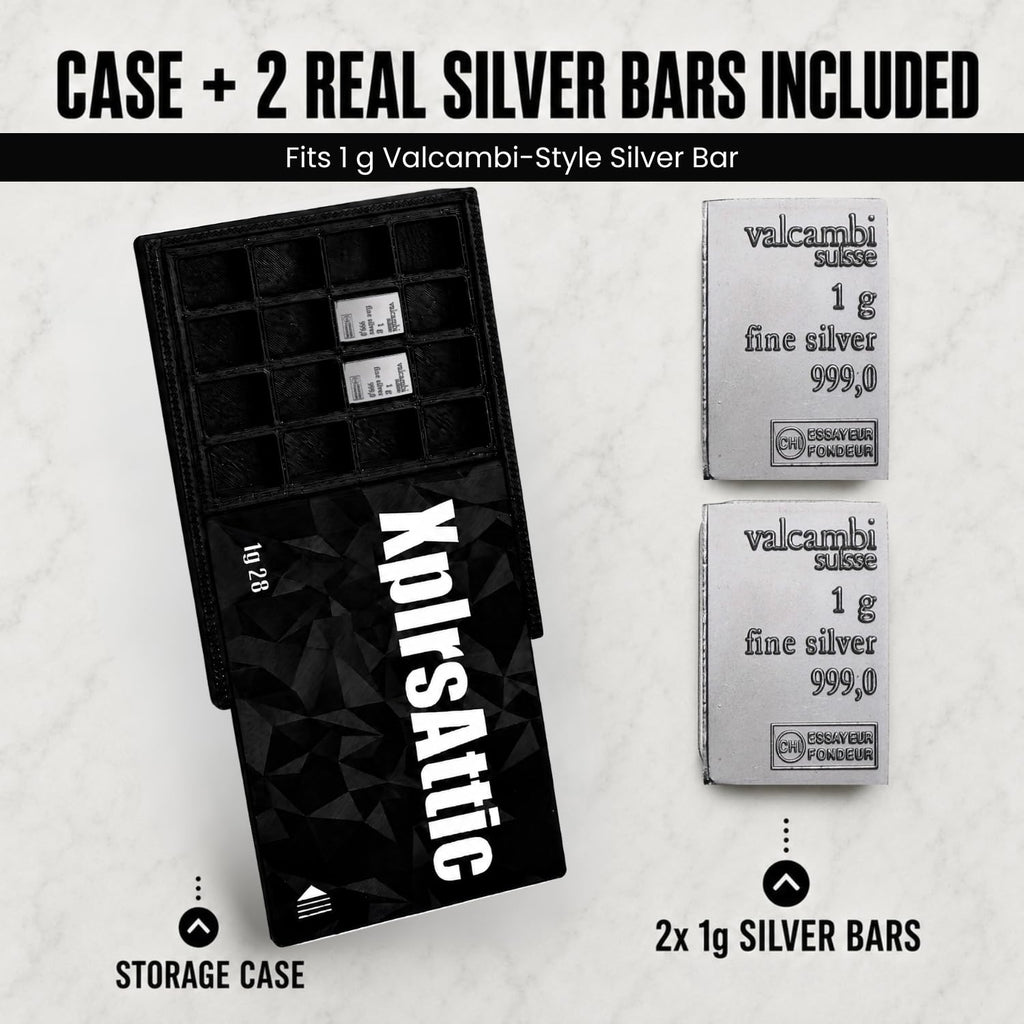 XplrsAttic 1 Gram Bullion Bar Holder Case - 28-Slot Valcambi-Style CombiBar Storage Wallet for Gold Silver Platinum Bars, Stacker Organizer