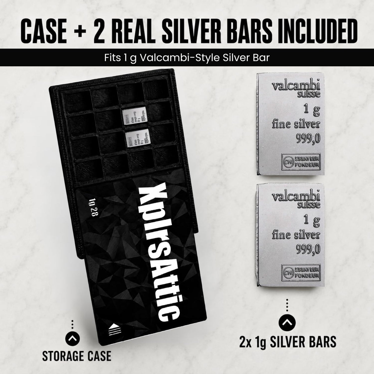 XplrsAttic 1 Gram Bullion Bar Holder Case - 28-Slot Valcambi-Style CombiBar Storage Wallet for Gold Silver Platinum Bars, Stacker Organizer