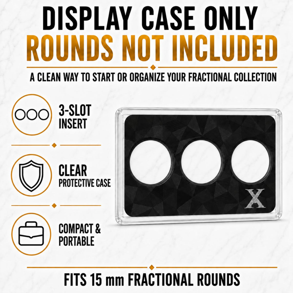 XplrsAttic 3 Slot Round Display Case, Fits 15mm 1 Gram Gold & Silver Rounds, Holds Up to 12 Stacked (4 Per Slot), Slim Stackable Coin Display Case