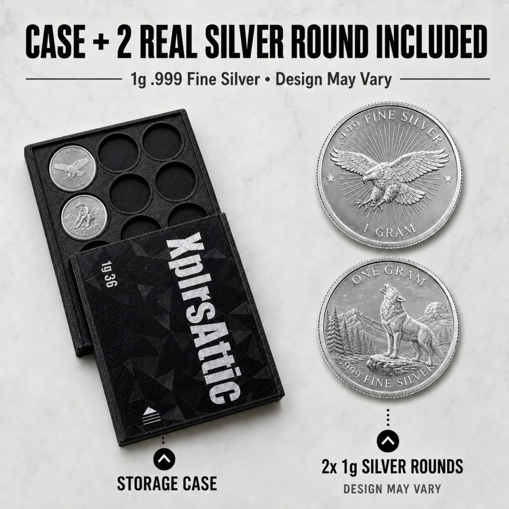 XplrsAttic 1 Gram Round Storage Case - 36-Slot Holder for Gold, Silver & Platinum Bullion Rounds, 15mm Precision Slots with Sliding Cover