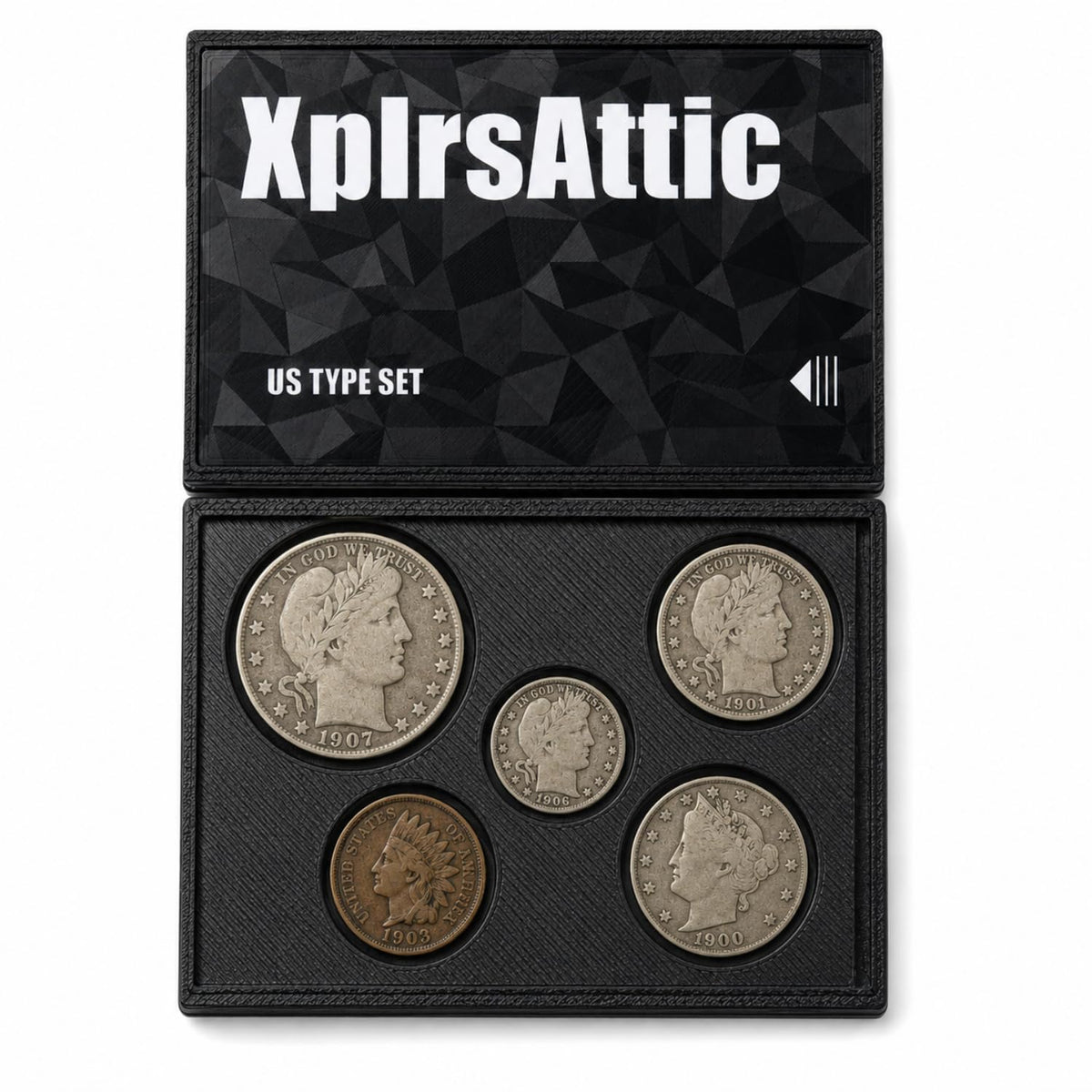 XplrsAttic U.S. Coin Type Set Display Case - Collector Holder for Lincoln Cent, Jefferson Nickel, Roosevelt Dime, Washington Quarter, Kennedy Half, Morgan Dollar