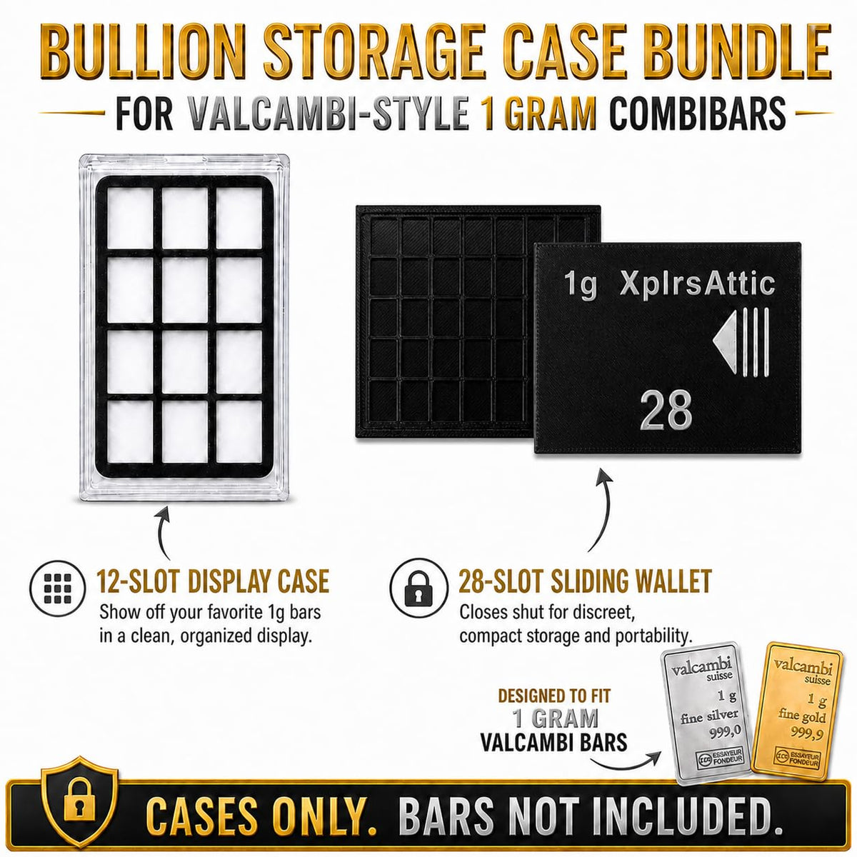 Valcambi-Style 1g Wallet + Display Case Bundle