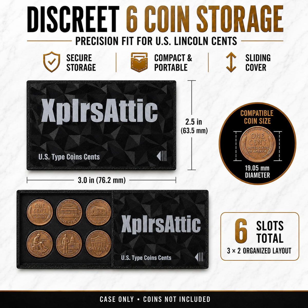 XplrsAttic U.S. Coin Type Set Display Case - Collector Holder for Lincoln Cent, Jefferson Nickel, Roosevelt Dime, Washington Quarter, Kennedy Half, Morgan Dollar