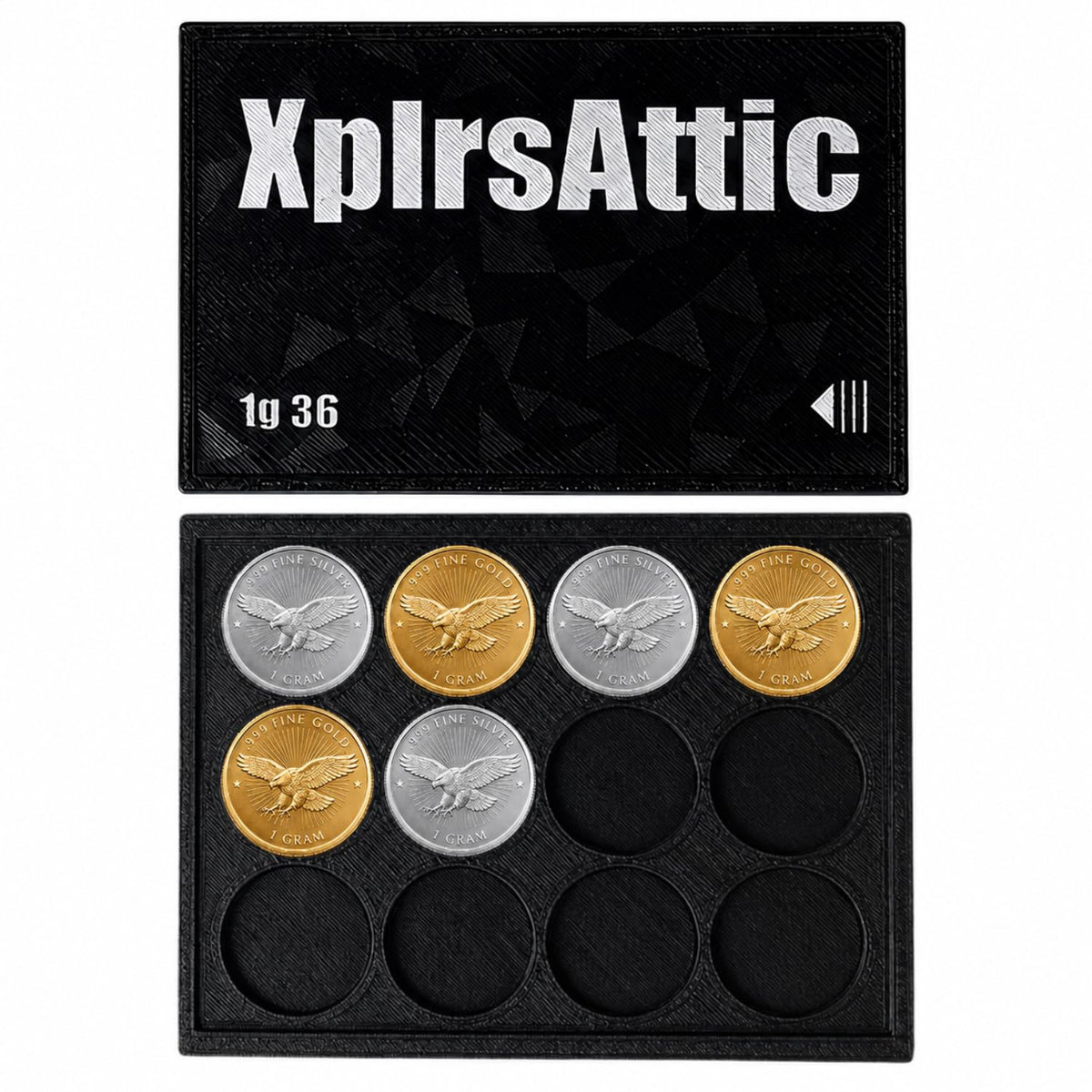XplrsAttic 1 Gram Round Storage Case - 36-Slot Holder for Gold, Silver & Platinum Bullion Rounds, 15mm Precision Slots with Sliding Cover