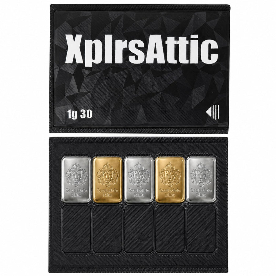 XplrsAttic 1 Gram Bar Storage Case with Slide Cover-10 Slots Tray Holds Up to 30 Scottsdale Style Mini Bars, Compact Bullion Display Organizer, Case Only