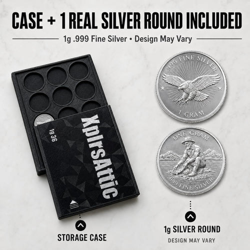 XplrsAttic 1 Gram Round Storage Case - 36-Slot Holder for Gold, Silver & Platinum Bullion Rounds, 15mm Precision Slots with Sliding Cover