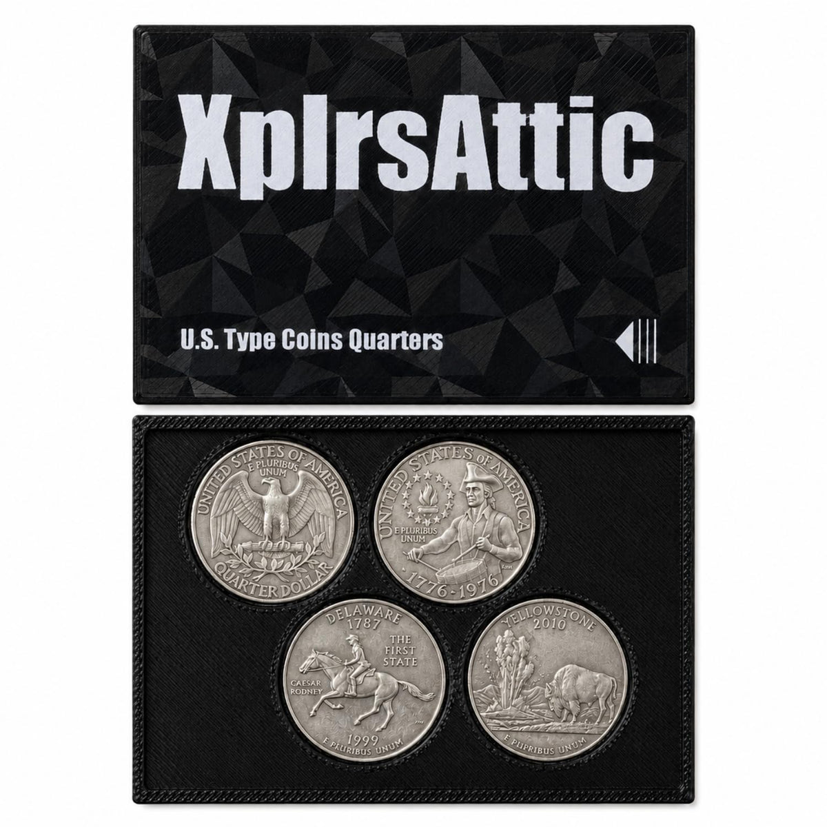 XplrsAttic U.S. Coin Type Set Display Case - Collector Holder for Lincoln Cent, Jefferson Nickel, Roosevelt Dime, Washington Quarter, Kennedy Half, Morgan Dollar