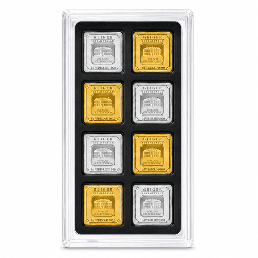 XplrsAttic 1 Gram Square Bar Display Case, Holds 24 Geiger Style Gold Silver Bars, 8 Deep Slots Stack 3 Per Slot, Clear Stackable Coin Collection Holder, Case Only