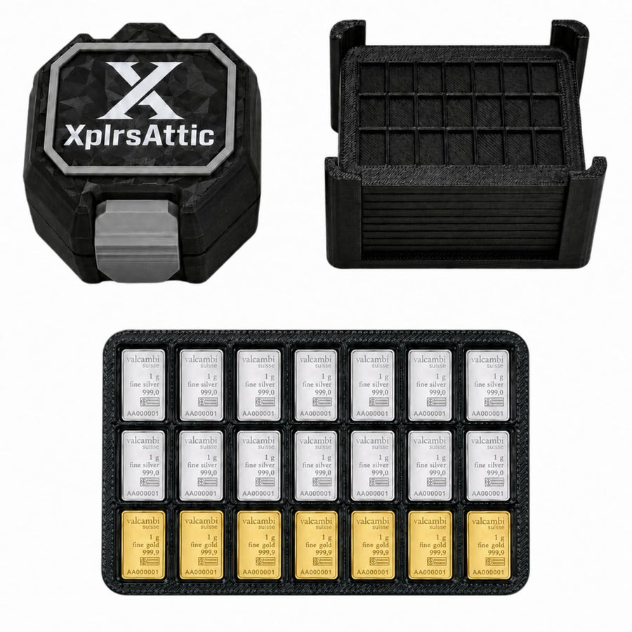 XplrsAttic 210-Slot Bullion Bar Storage Case - 1 Gram Valcambi-Style CombiBar Organizer, 10 Removable 21-Slot Trays, Compact Display Holder, Case Only