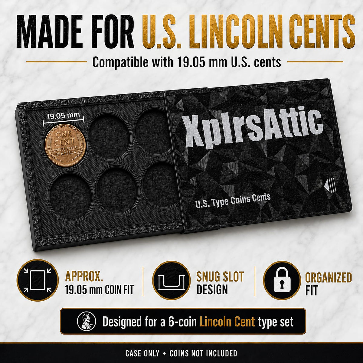XplrsAttic U.S. Coin Type Set Display Case - Collector Holder for Lincoln Cent, Jefferson Nickel, Roosevelt Dime, Washington Quarter, Kennedy Half, Morgan Dollar