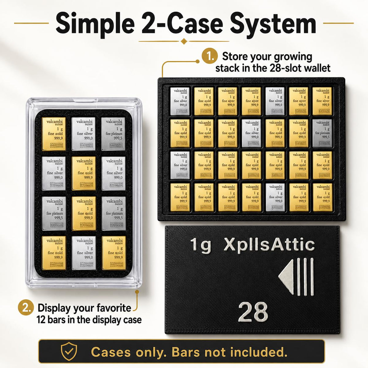 Valcambi-Style 1g Wallet + Display Case Bundle