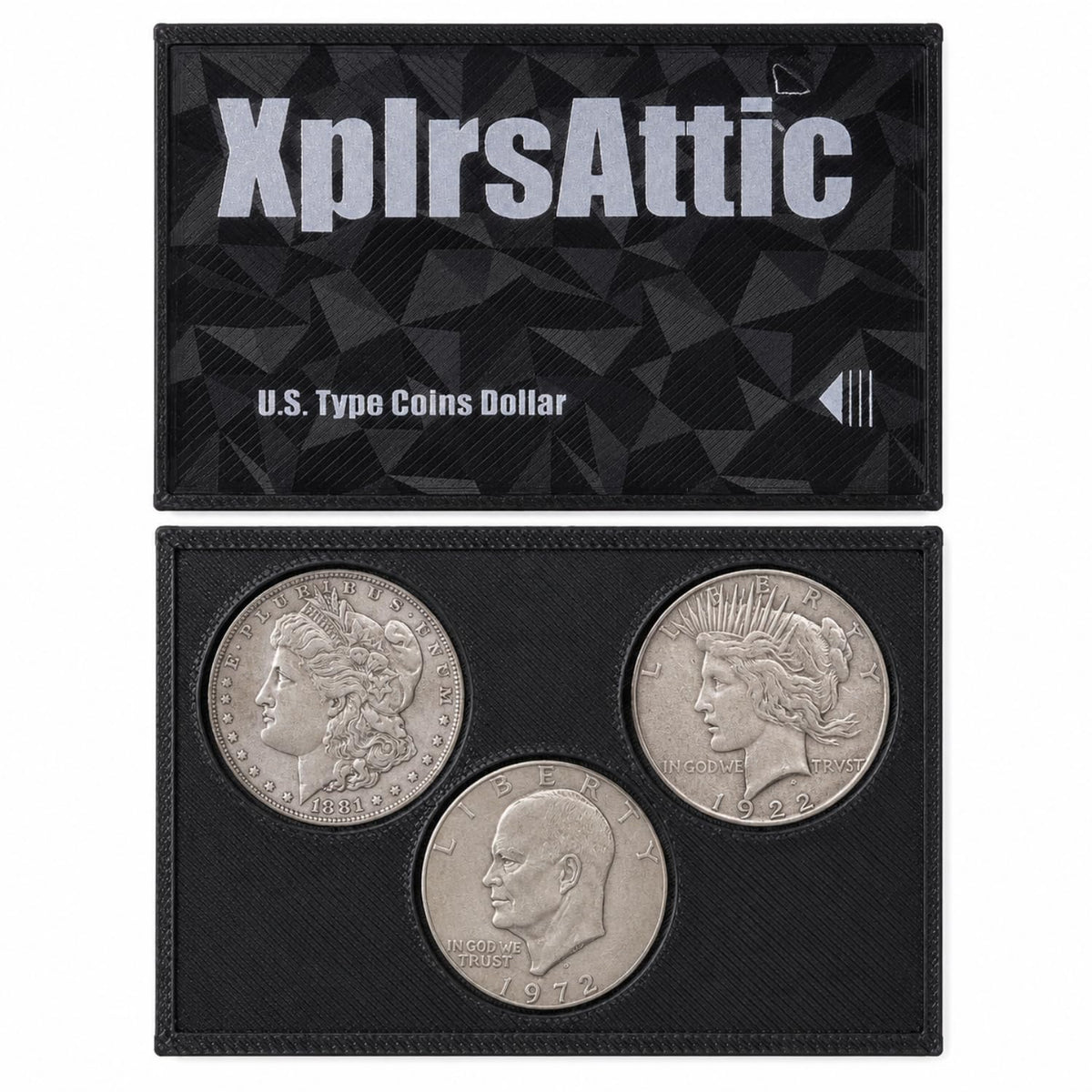 XplrsAttic U.S. Coin Type Set Display Case - Collector Holder for Lincoln Cent, Jefferson Nickel, Roosevelt Dime, Washington Quarter, Kennedy Half, Morgan Dollar