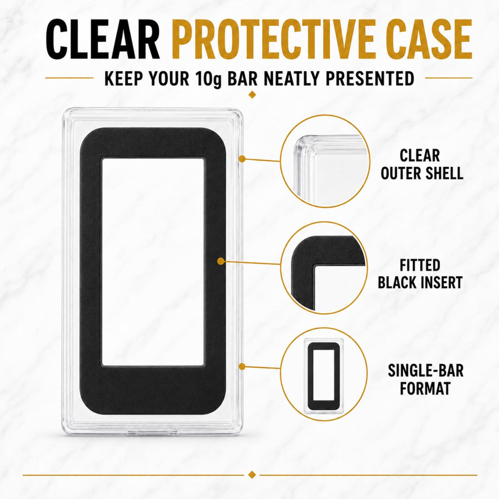 XplrsAttic 10 Gram Silver Bar Protective Case - Clear Display Holder for Valcambi-Style 10g CombiBar, Fitted Black Insert, Single Bar Format, Case Only